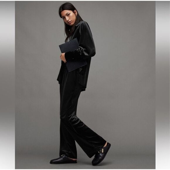 NWT All Saints Tyler Velvet  Wide Leg Trouser Pants - Picture 3 of 6